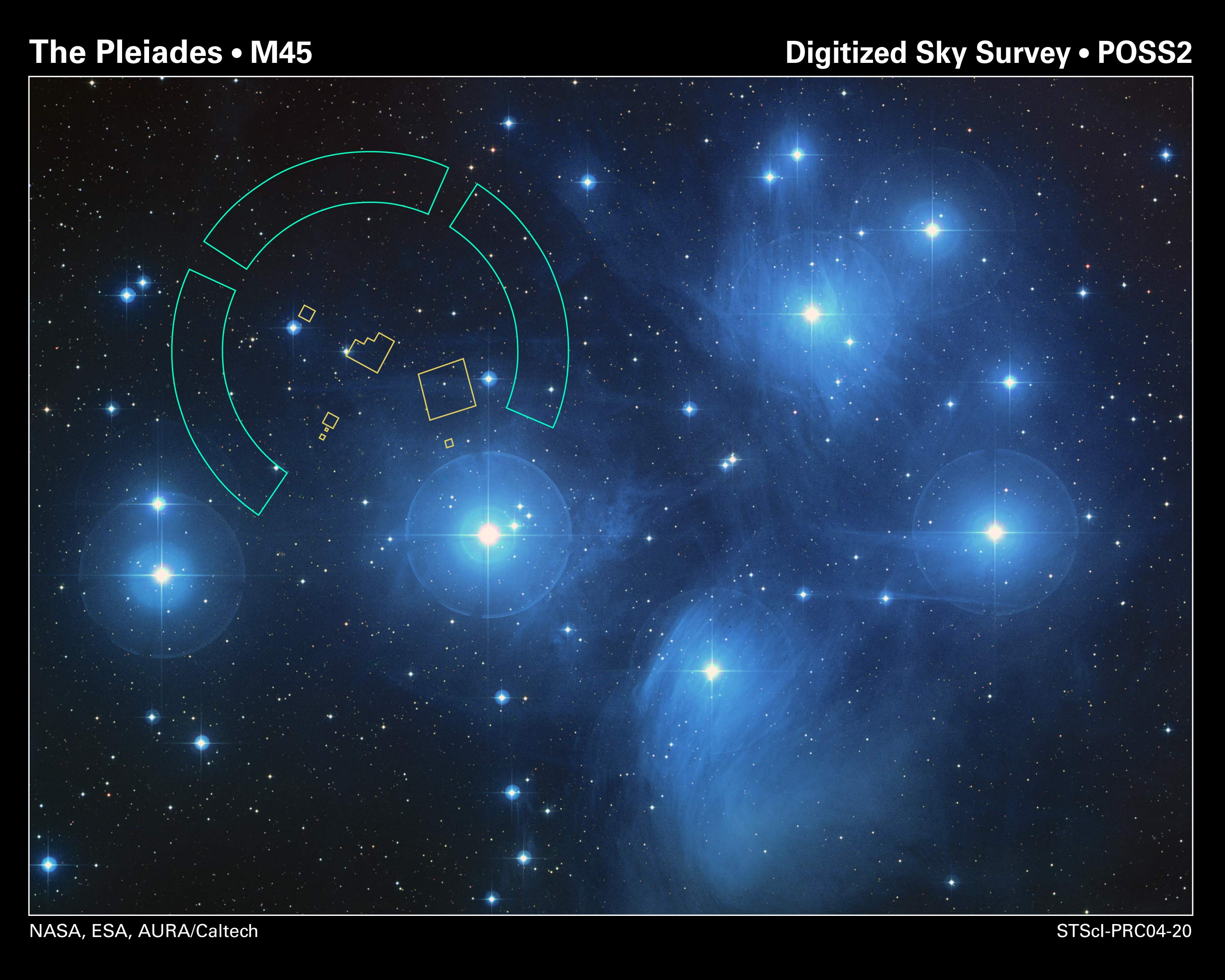 The Pleiades imaged by the Digitized Sky Survey